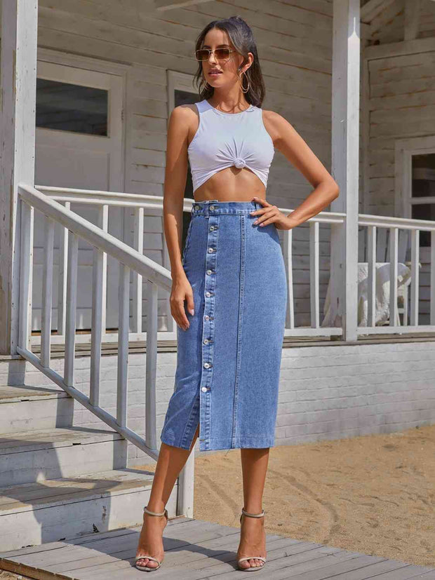 Button Down Denim Skirt - Angel's Dream