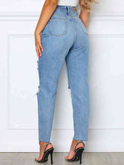 Distressed High Waist Straight Jeans - Angel's Dream