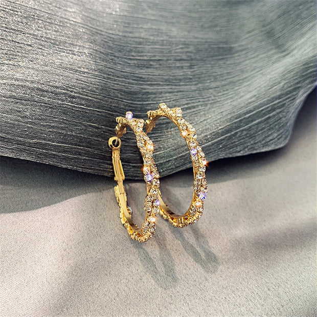 Shiny Screw Crystal Round Hoop Earrings - Angel's Dream