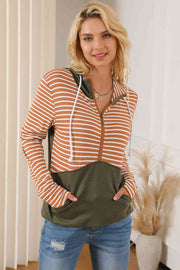 Striped Color Block Drawstring Hoodie - Angel's Dream