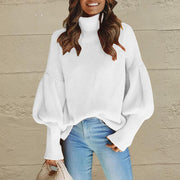 Turtleneck Lantern Sleeve Dropped Shoulder Sweater - Angel's Dream