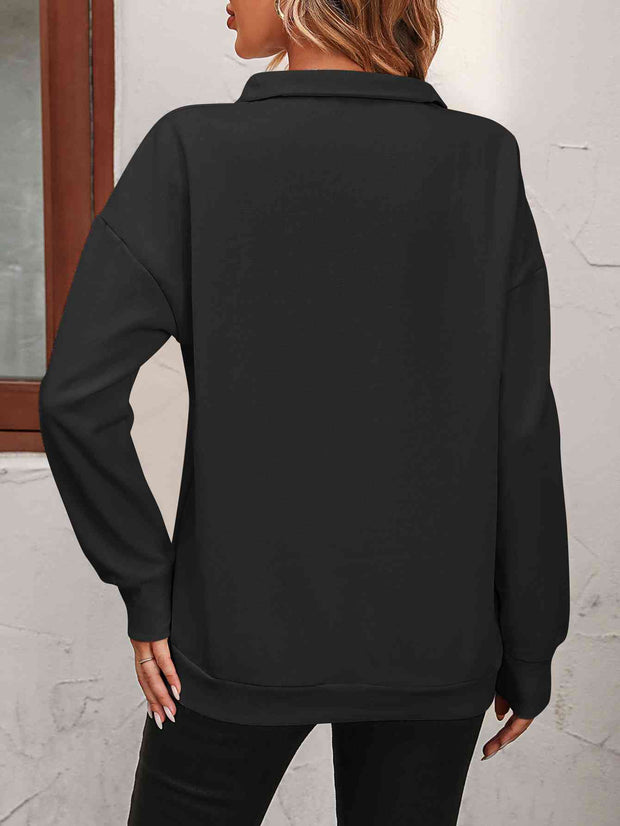 Zip-Up Dropped Shoulder Sweatshirt - Angel's Dream