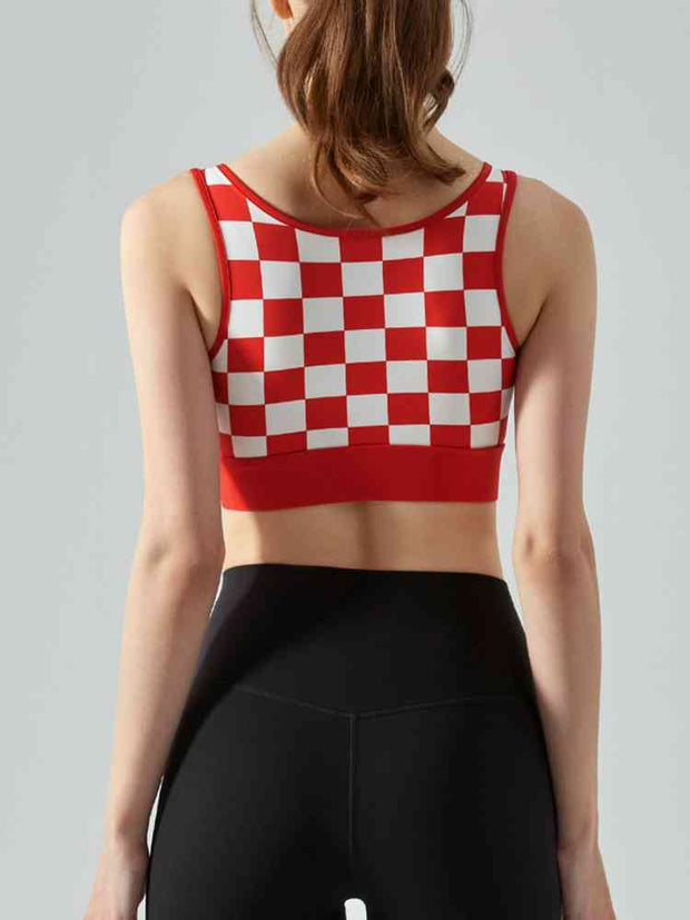 Round Neck Plaid Cropped Sports Tank Top - Angel's Dream