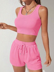 Scoop Neck Wide Strap Top and Drawstring Shorts Set - Angel's Dream