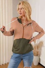 Striped Color Block Drawstring Hoodie - Angel's Dream