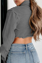 Raw Hem Button Up Cropped Denim Top - Angel's Dream