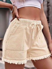 Drawstring Raw Hem Denim Shorts - Angel's Dream