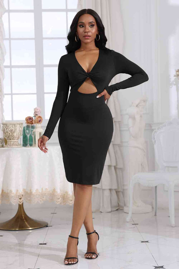 Cutout Twisted Long Sleeve Dress - Angel's Dream