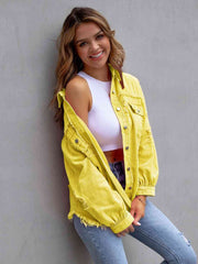 Distressed Drop Shoulder Denim Jacket - Angel's Dream