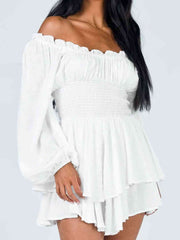 Off Shoulder Smocked Waist Romper - Angel's Dream