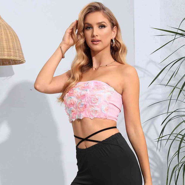 Floral Detail Cropped Tube Top - Angel's Dream