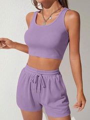 Scoop Neck Wide Strap Top and Drawstring Shorts Set - Angel's Dream