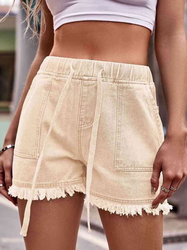 Drawstring Raw Hem Denim Shorts - Angel's Dream