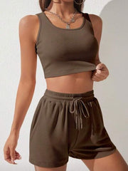 Scoop Neck Wide Strap Top and Drawstring Shorts Set - Angel's Dream