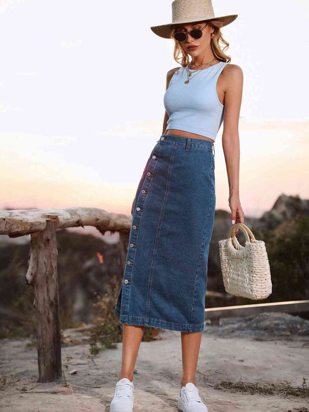 Button Down Denim Skirt - Angel's Dream