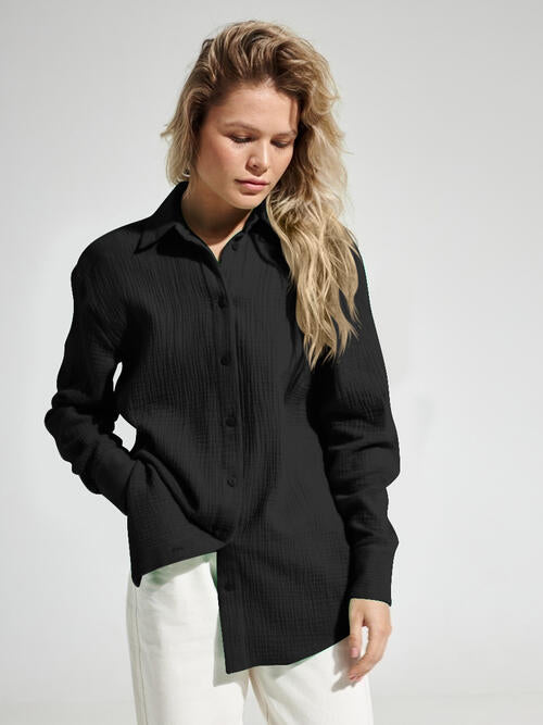 Textured Button Up Long Sleeve Shirt - Angel's Dream