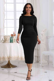 Ruched Boat Neck Midi Dress - Angel's Dream