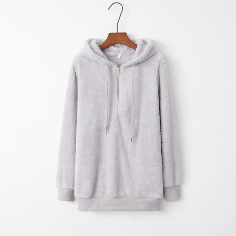 Quarter-Zip Drawstring Teddy Hoodie - Angel's Dream