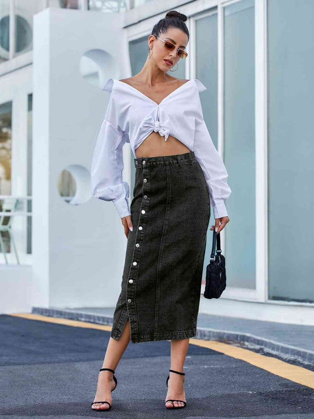 Button Down Denim Skirt - Angel's Dream