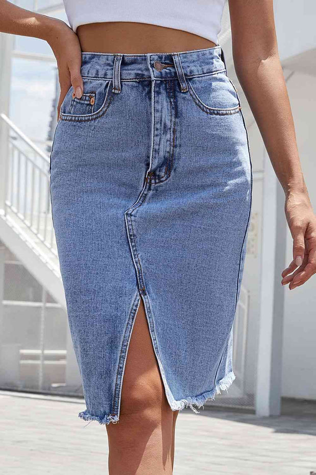 Buttoned Slit Denim Skirt - Angel's Dream