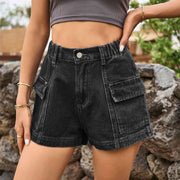 High-Waist Denim Shorts with Pockets - Angel's Dream