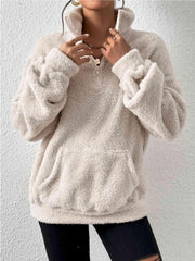 Half Zip Drop Shoulder Sweatshirt with Pocket - Angel's Dream