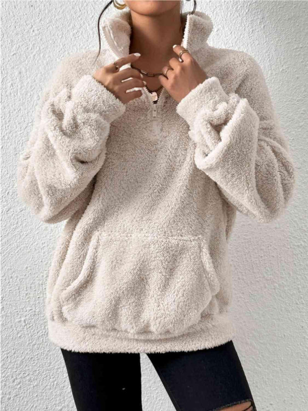 Half Zip Drop Shoulder Sweatshirt with Pocket - Angel's Dream