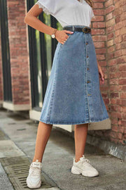 Button Front A-Line Denim Skirt - Angel's Dream