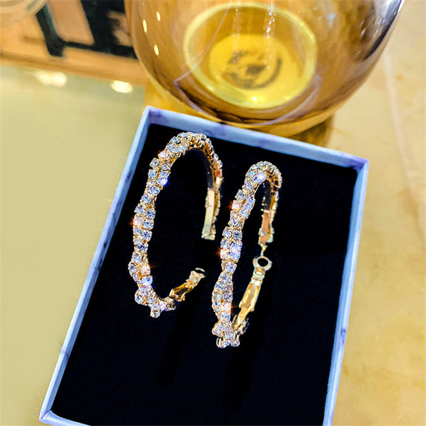 Shiny Screw Crystal Round Hoop Earrings - Angel's Dream