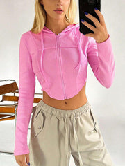 Drawstring Long Sleeve Cropped Hoodie - Angel's Dream