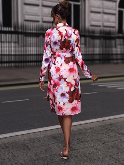 Floral Print Collared Neck Slit Dress - Angel's Dream