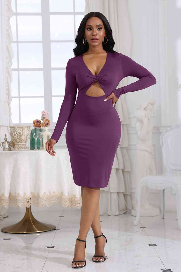 Cutout Twisted Long Sleeve Dress - Angel's Dream