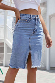 Buttoned Slit Denim Skirt - Angel's Dream