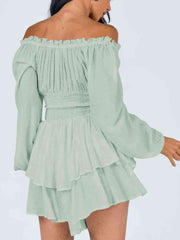 Off Shoulder Smocked Waist Romper - Angel's Dream