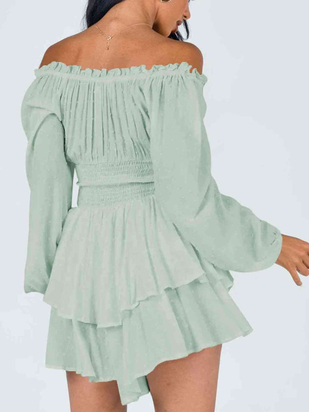 Off Shoulder Smocked Waist Romper - Angel's Dream