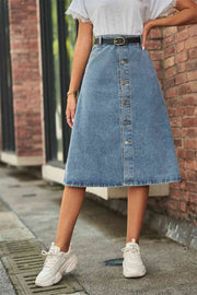 Button Front A-Line Denim Skirt - Angel's Dream