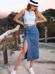 Button Down Denim Skirt - Angel's Dream