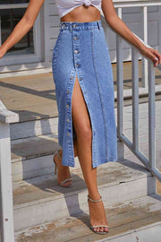 Split Buttoned Denim Skirt - Angel's Dream