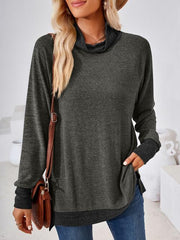 Contrast Mock Neck Long Sleeve T-Shirt - Angel's Dream