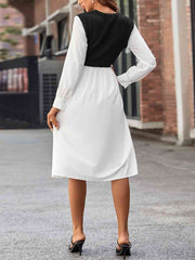 Contrast Round Neck Long Sleeve Dress - Angel's Dream