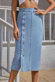 Buttoned Split Denim Skirt - Angel's Dream