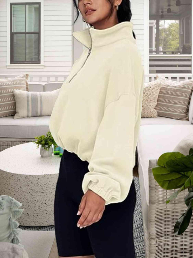 Half-Zip Collared Drop Shoulder Sweatshirt - Angel's Dream