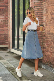 Button Front A-Line Denim Skirt - Angel's Dream