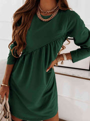 Ruched Round Neck Long Sleeve Dress - Angel's Dream