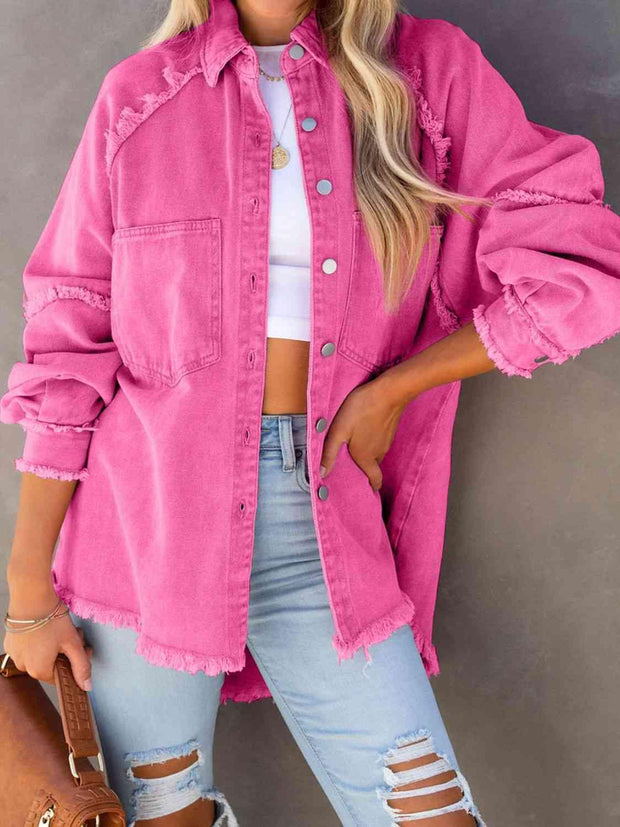 Button Down Raw Hem Denim Jacket - Angel's Dream