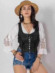 Fringe Lace-Up Vest - Angel's Dream