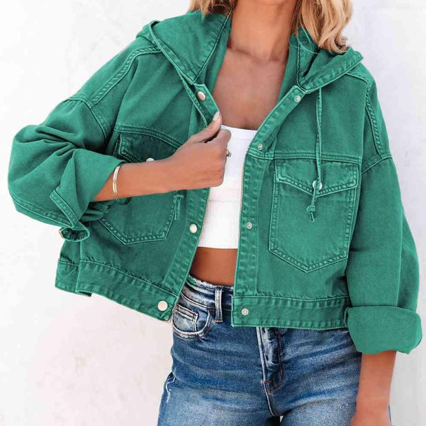 Hooded Dropped Shoulder Denim Jacket - Angel's Dream