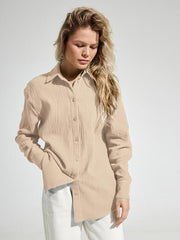 Textured Button Up Long Sleeve Shirt - Angel's Dream