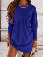 Ruched Round Neck Long Sleeve Dress - Angel's Dream