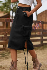 Drawstring Denim Cargo Skirt - Angel's Dream